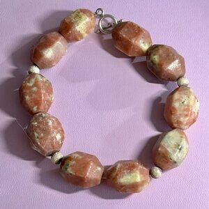 Hand Crafted pink lepidolite &silver Beaded Bracelet with Silver Toggle clasp
